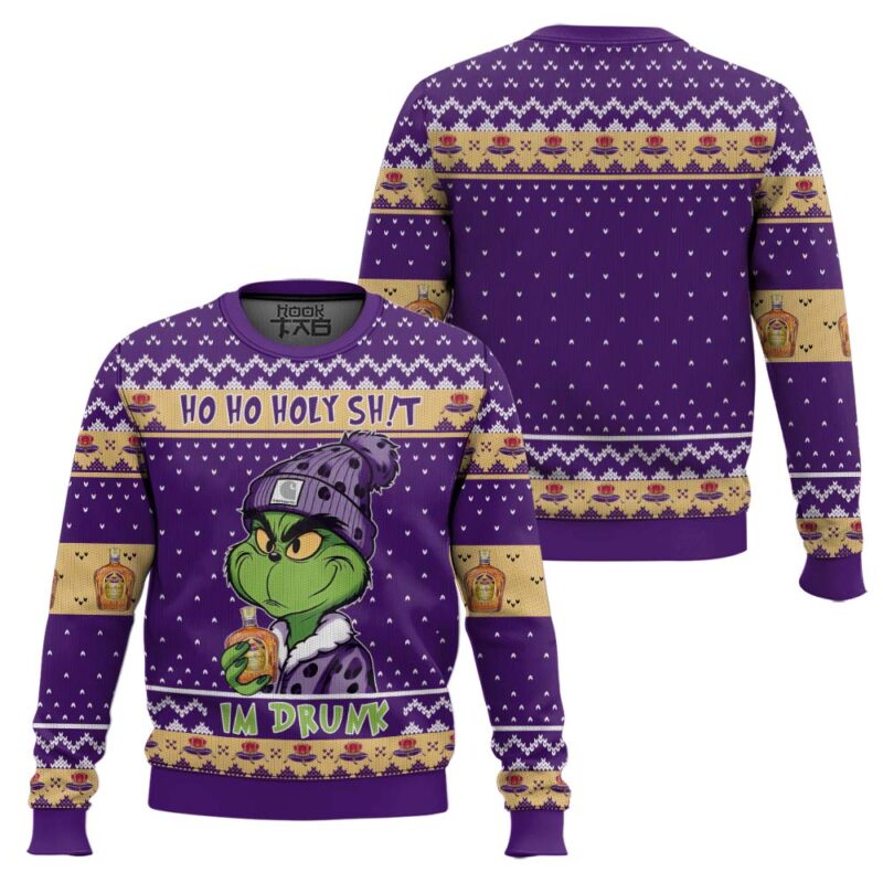 Hooktab Crown Royal Ho Ho Holy Sh!t I'm Drunk Ugly Christmas Sweater Hooktab Crown Royal Ho Ho Holy Sh!t I'm Drunk Ugly Christmas Sweater