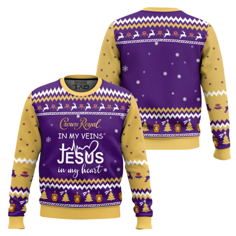 Hooktab Crown Royal In My Vein Ugly Christmas Sweater Hooktab Crown Royal In My Vein Ugly Christmas Sweater