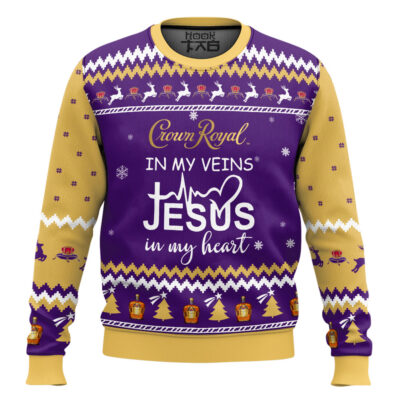 Hooktab Crown Royal In My Vein Ugly Christmas Sweater