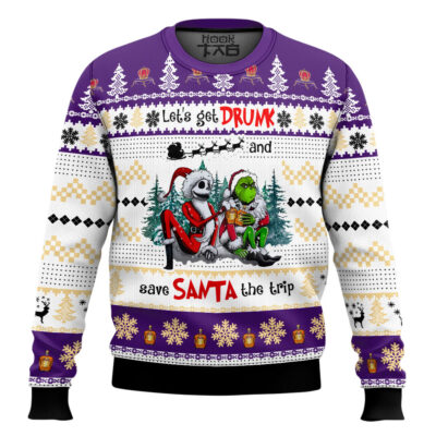 Hooktab Crown Royal Let's Get Drunk And Save Santa The Trip Ugly Christmas Sweater