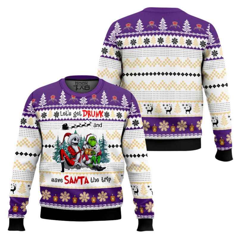 Hooktab Crown Royal Let's Get Drunk And Save Santa The Trip Ugly Christmas Sweater Hooktab Crown Royal Let's Get Drunk And Save Santa The Trip Ugly Christmas Sweater