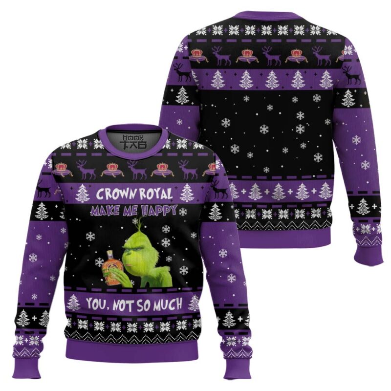 Hooktab Crown Royal Make Me Happy Ugly Christmas Sweater Hooktab Crown Royal Make Me Happy Ugly Christmas Sweater