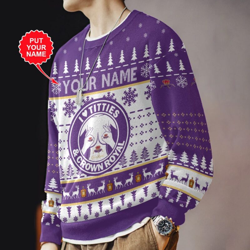 Hooktab Crown Royal Titties Funny - Custom Name Ugly Christmas Sweater Hooktab Crown Royal Titties Funny - Custom Name Ugly Christmas Sweater