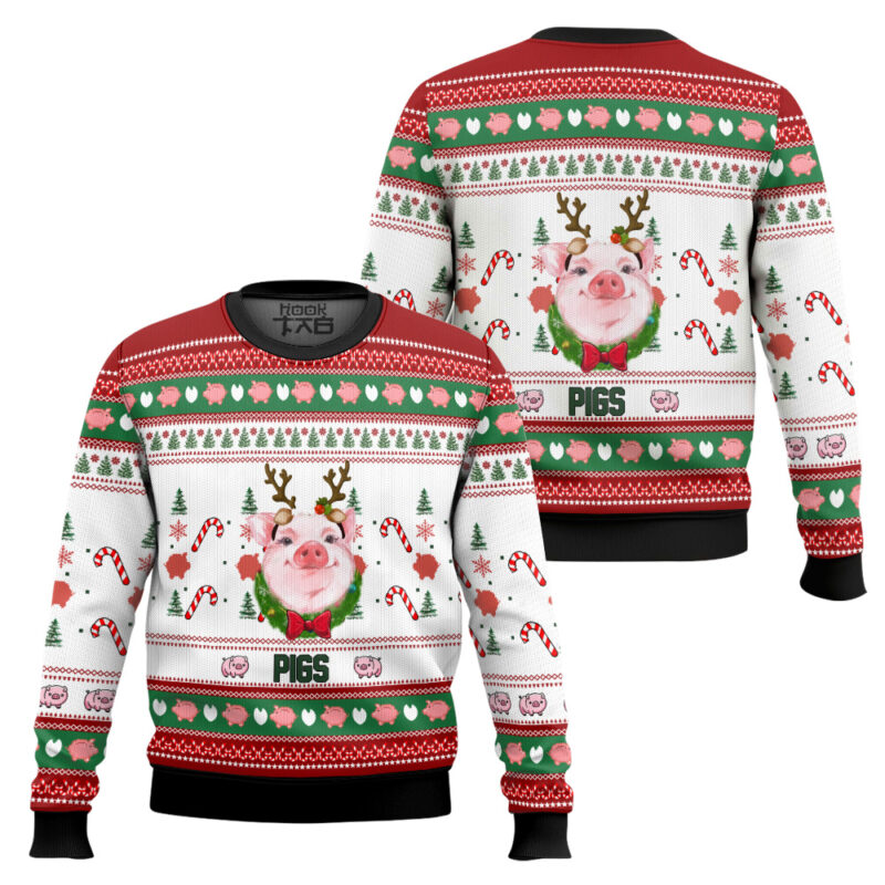 Hooktab Cute Pig Ugly Christmas Sweater Hooktab Cute Pig Ugly Christmas Sweater