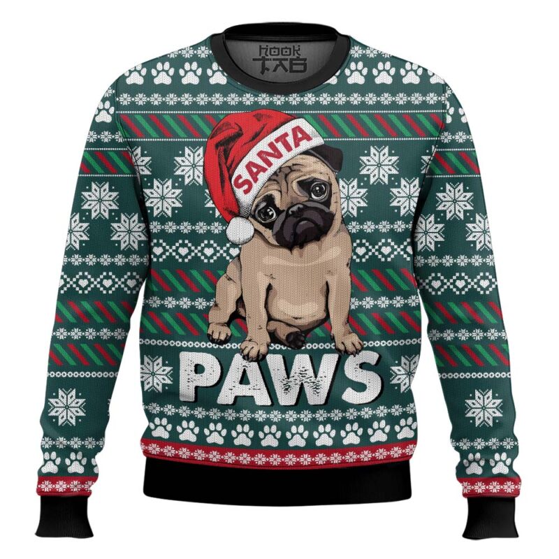 Hooktab Cute Pug Santa Paws Ugly Christmas Sweater