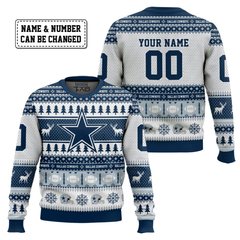 Hooktab Dallas Cowboys - Custom Name And Number Ugly Sweater Hooktab Dallas Cowboys - Custom Name And Number Ugly Sweater