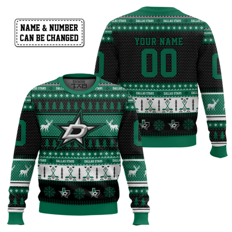 Hooktab Dallas Stars - Custom Name And Number Ugly Sweater Hooktab Dallas Stars - Custom Name And Number Ugly Sweater