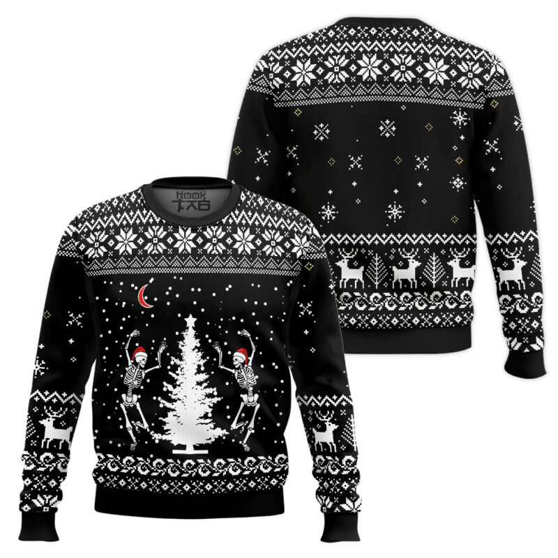 Hooktab Dancing Skeleton Ugly Christmas Sweater Hooktab Dancing Skeleton Ugly Christmas Sweater