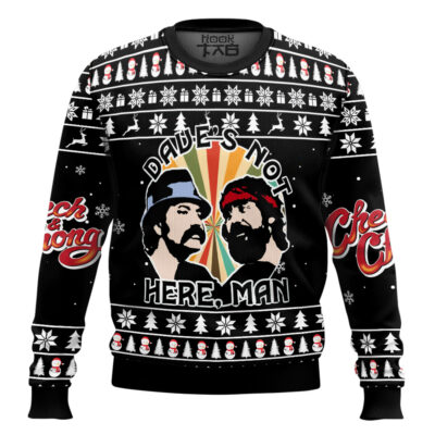 Hooktab Dave's Not Here Man Cheech & Chong Ugly Christmas Sweater