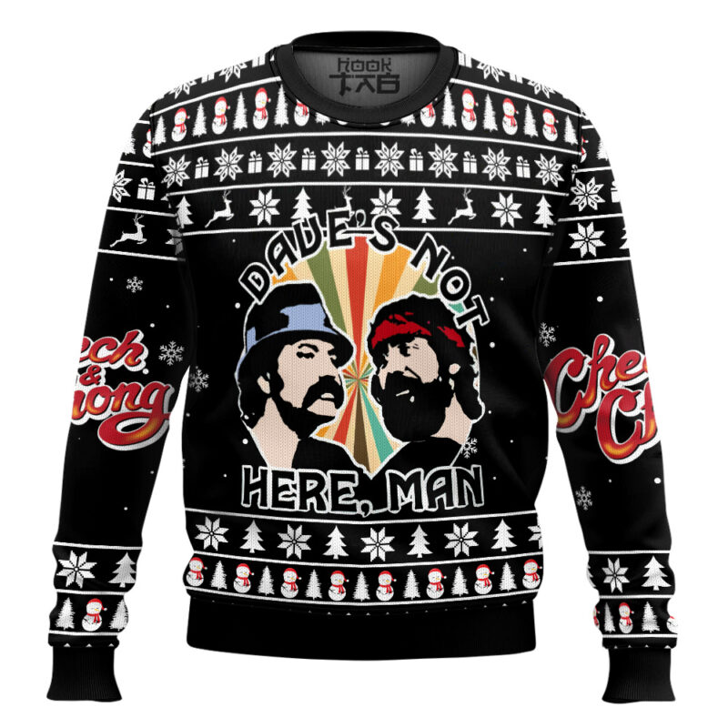 Hooktab Dave's Not Here Man Cheech & Chong Ugly Christmas Sweater