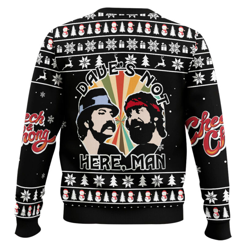 Hooktab Dave's Not Here Man Cheech & Chong Ugly Christmas Sweater Hooktab Dave's Not Here Man Cheech & Chong Ugly Christmas Sweater