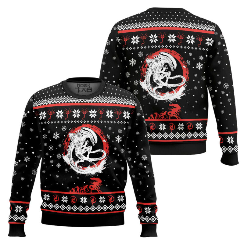 Hooktab Deadly Xenomorph Alien Ugly Christmas Sweater Hooktab Deadly Xenomorph Alien Ugly Christmas Sweater