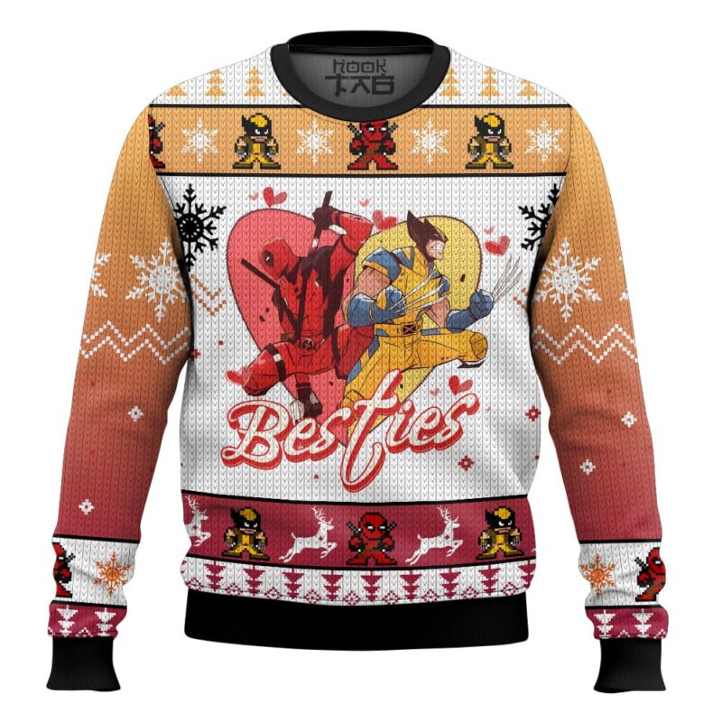 Hooktab Deadpool And Wolverine Besties Friends Ugly Christmas Sweater