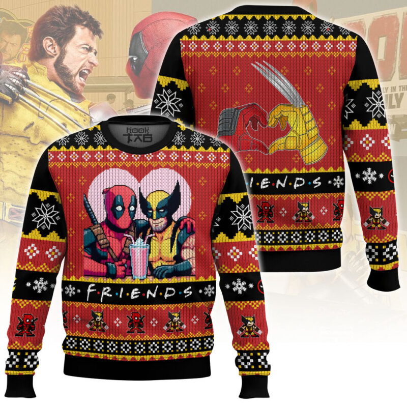 Hooktab Deadpool And Wolverine F.R.I.E.N.D.S Ugly Christmas Sweater Hooktab Deadpool And Wolverine F.R.I.E.N.D.S Ugly Christmas Sweater