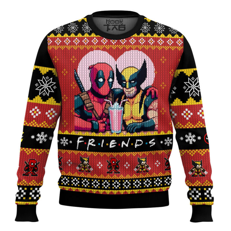Hooktab Deadpool And Wolverine F.R.I.E.N.D.S Ugly Christmas Sweater