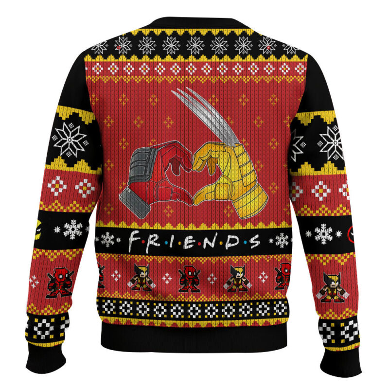 Hooktab Deadpool And Wolverine F.R.I.E.N.D.S Ugly Christmas Sweater Hooktab Deadpool And Wolverine F.R.I.E.N.D.S Ugly Christmas Sweater