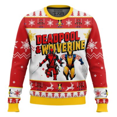 Hooktab Deadpool And Wolverine Happy Halloween Ugly Christmas Sweater