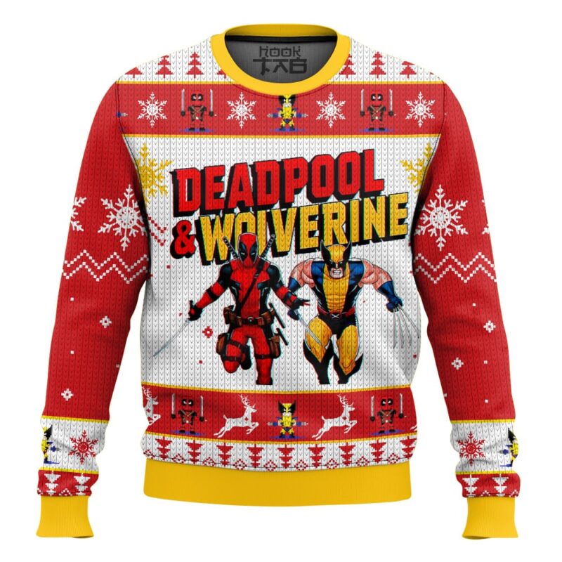 Hooktab Deadpool And Wolverine Happy Halloween Ugly Christmas Sweater