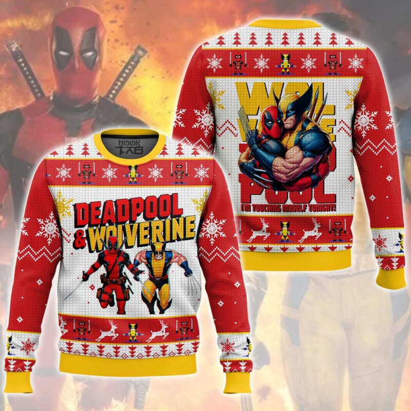 Hooktab Deadpool And Wolverine Happy Halloween Ugly Christmas Sweater Hooktab Deadpool And Wolverine Happy Halloween Ugly Christmas Sweater