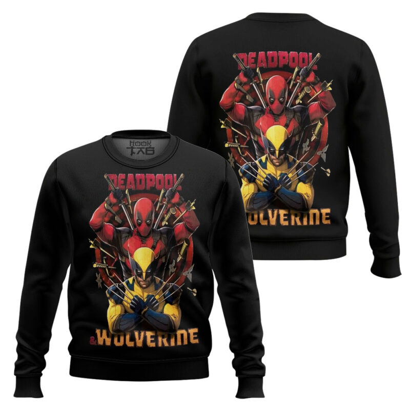 Hooktab Deadpool And Wolverine Marvel Ugly Christmas Sweater Hooktab Deadpool And Wolverine Marvel Ugly Christmas Sweater