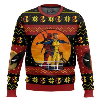Hooktab Deadpool And Wolverine Titanic Moment Ugly Christmas Sweater