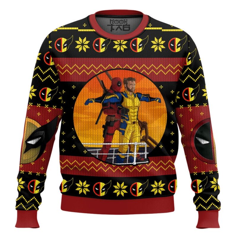 Hooktab Deadpool And Wolverine Titanic Moment Ugly Christmas Sweater