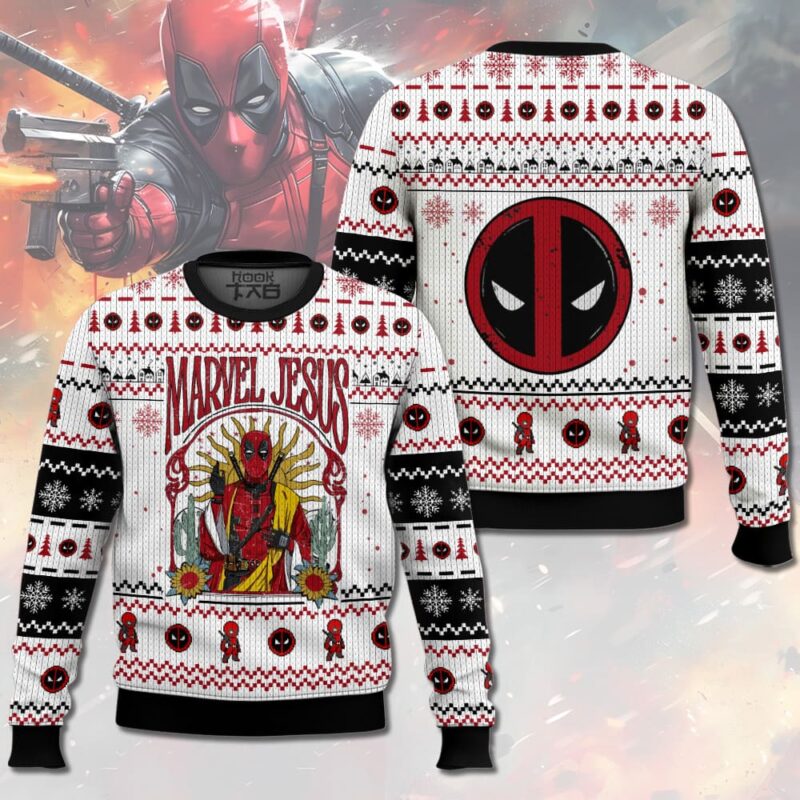 Hooktab Deadpool Marvel Jesus Ugly Christmas Sweater Hooktab Deadpool Marvel Jesus Ugly Christmas Sweater