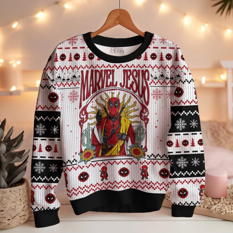 Hooktab Deadpool Marvel Jesus Ugly Christmas Sweater Hooktab Deadpool Marvel Jesus Ugly Christmas Sweater
