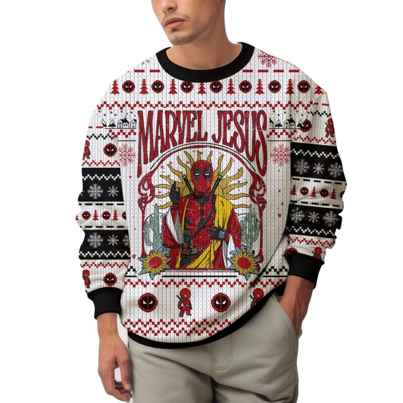 Hooktab Deadpool Marvel Jesus Ugly Christmas Sweater Hooktab Deadpool Marvel Jesus Ugly Christmas Sweater