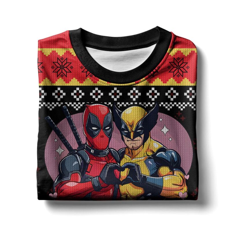 Hooktab Deadpool & Wolverine Besties Ugly Christmas Sweater Hooktab Deadpool & Wolverine Besties Ugly Christmas Sweater