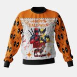 Hooktab Deadpool Wolverine Halloween Ugly Christmas Sweater