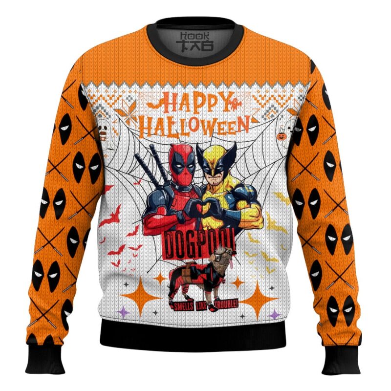 Hooktab Deadpool Wolverine Halloween Ugly Christmas Sweater