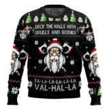 Hooktab Deck The Halls With Skulls And Bodies Viking Ugly Christmas Sweater