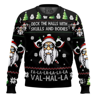 Hooktab Deck The Halls With Skulls And Bodies Viking Ugly Christmas Sweater