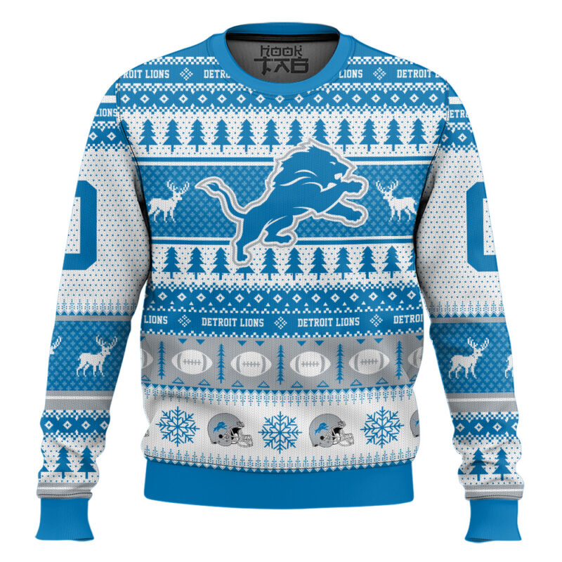 Hooktab Detroit Lions - Custom Name And Number Ugly Sweater