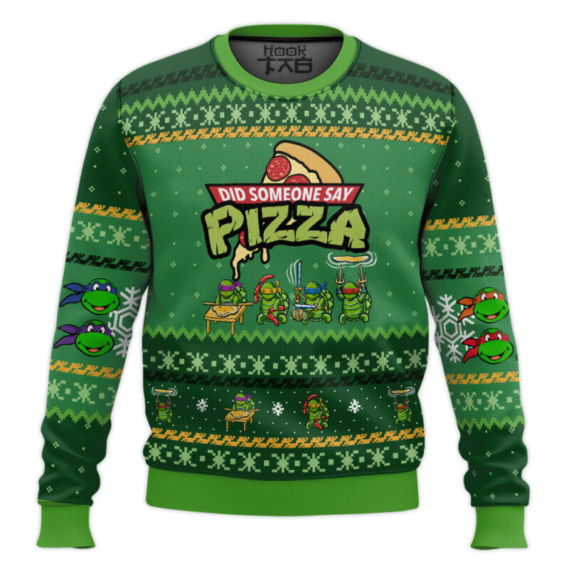 Hooktab Did Someone Say Pizza Teenage Mutant Ninja Turtles Ugly Christmas Sweater