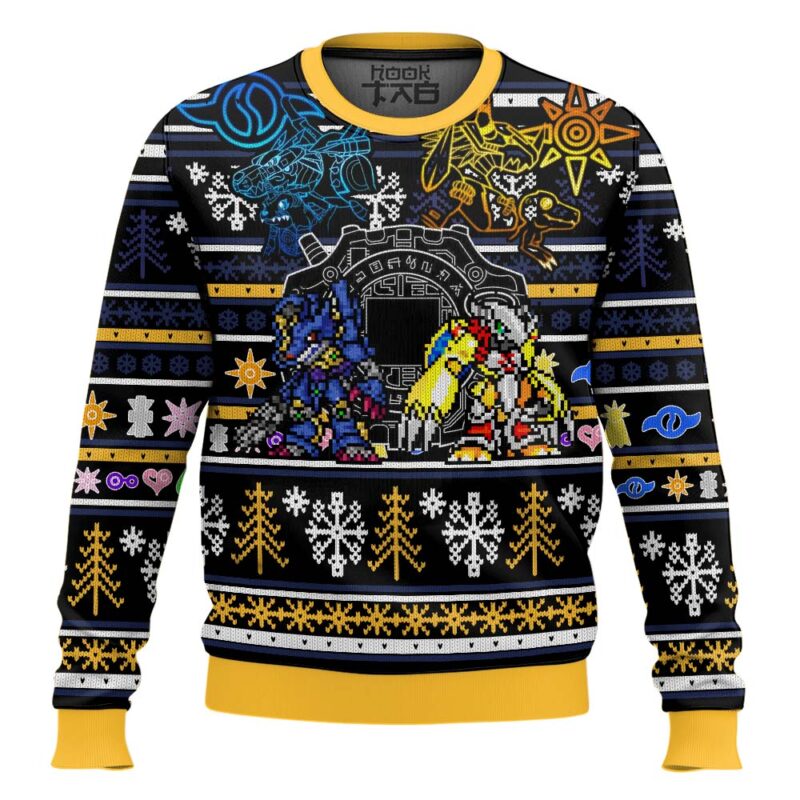 Hooktab Digital Gate Mega Digimon Ugly Christmas Sweater