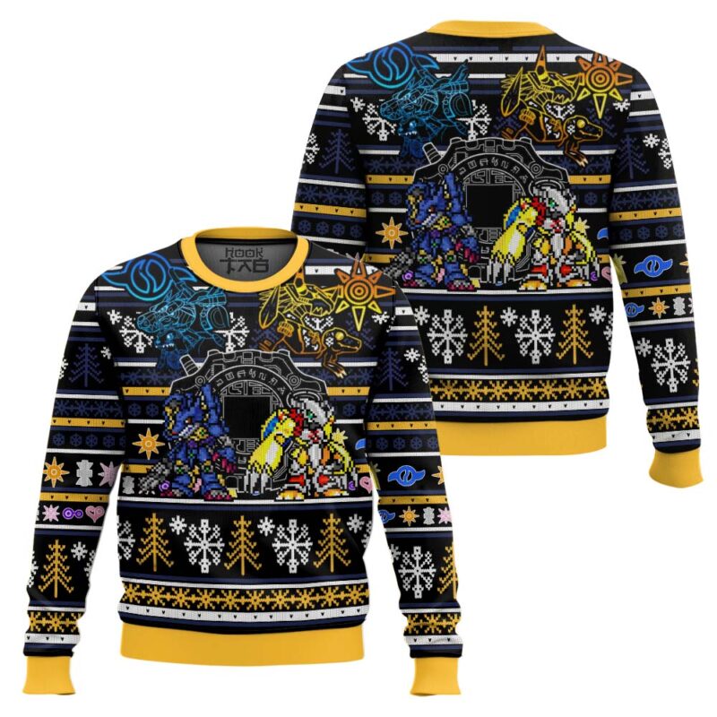 Hooktab Digital Gate Mega Digimon Ugly Christmas Sweater Hooktab Digital Gate Mega Digimon Ugly Christmas Sweater
