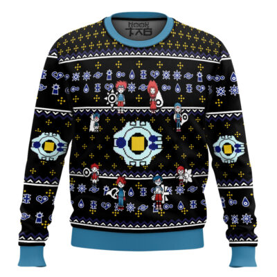 Hooktab Digivice Evolution Digimon Ugly Christmas Sweater