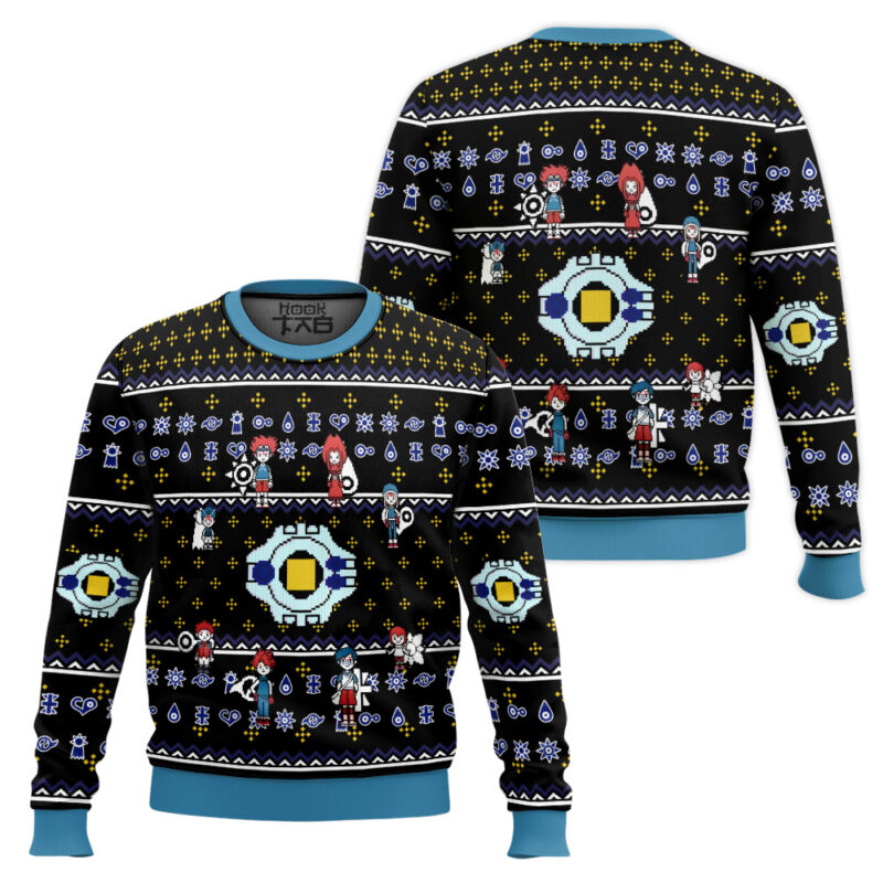 Hooktab Digivice Evolution Digimon Ugly Christmas Sweater Hooktab Digivice Evolution Digimon Ugly Christmas Sweater