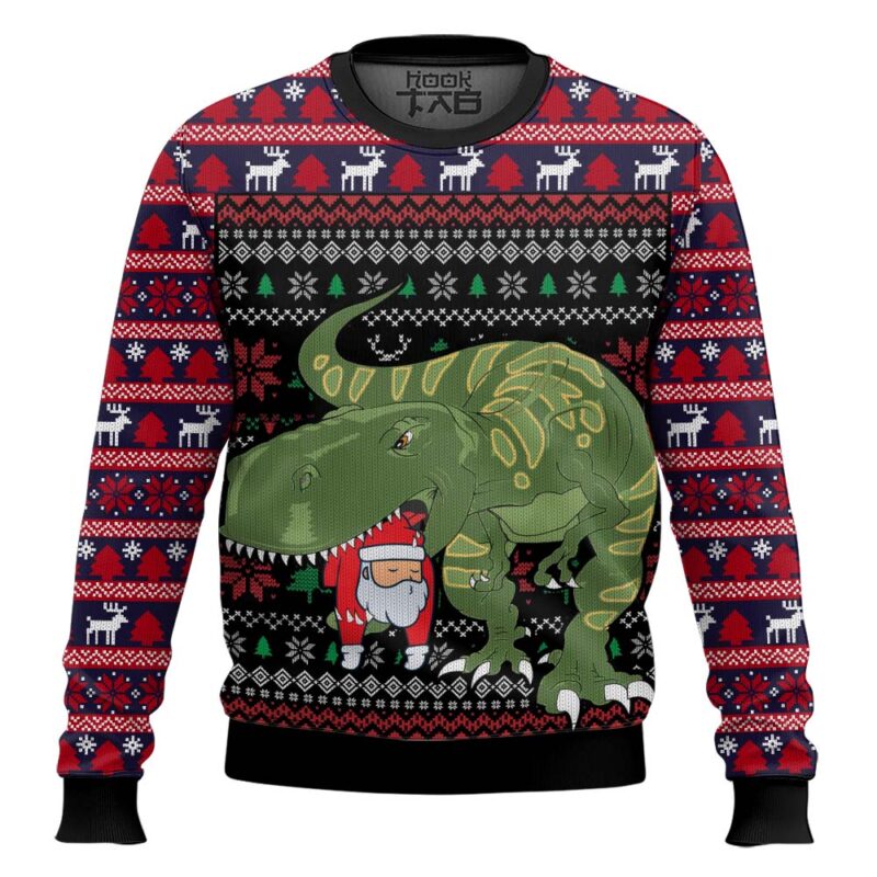 Hooktab Dinosaur Santa Ugly Christmas Sweater