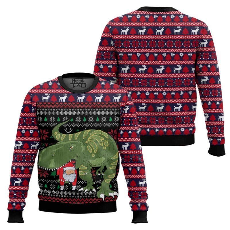 Hooktab Dinosaur Santa Ugly Christmas Sweater Hooktab Dinosaur Santa Ugly Christmas Sweater