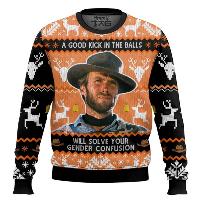 Hooktab Dirty Harry A Good Kick In The Balls Ugly Christmas Sweater