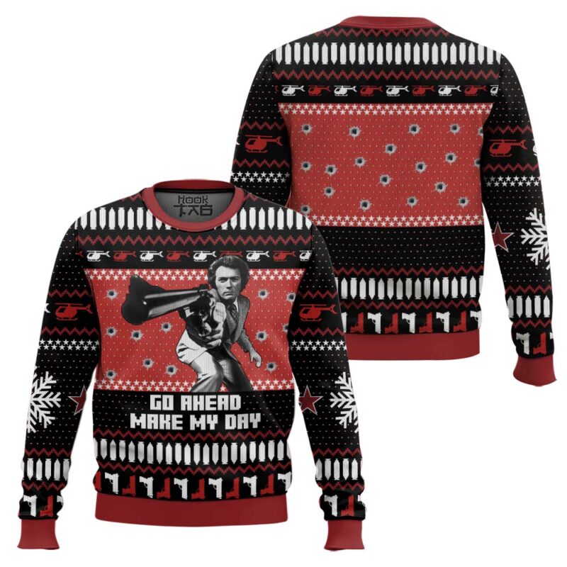 Hooktab Dirty Harry Go Ahead Make My Day Ugly Christmas Sweater Hooktab Dirty Harry Go Ahead Make My Day Ugly Christmas Sweater