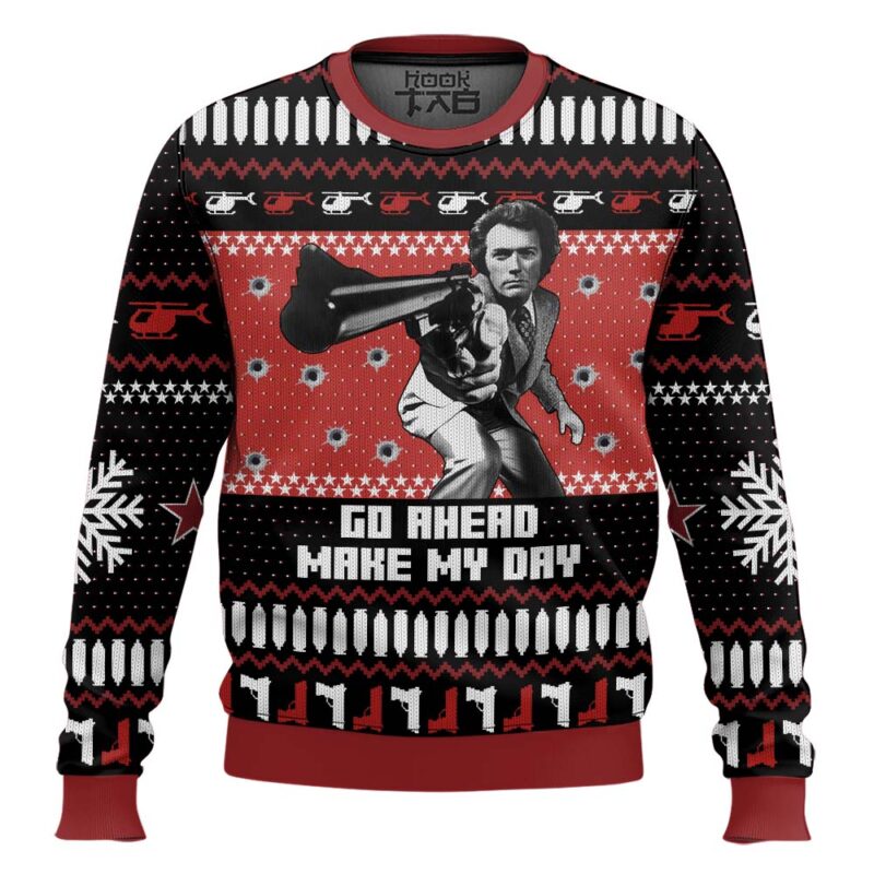 Hooktab Dirty Harry Go Ahead Make My Day Ugly Christmas Sweater Hooktab Dirty Harry Go Ahead Make My Day Ugly Christmas Sweater
