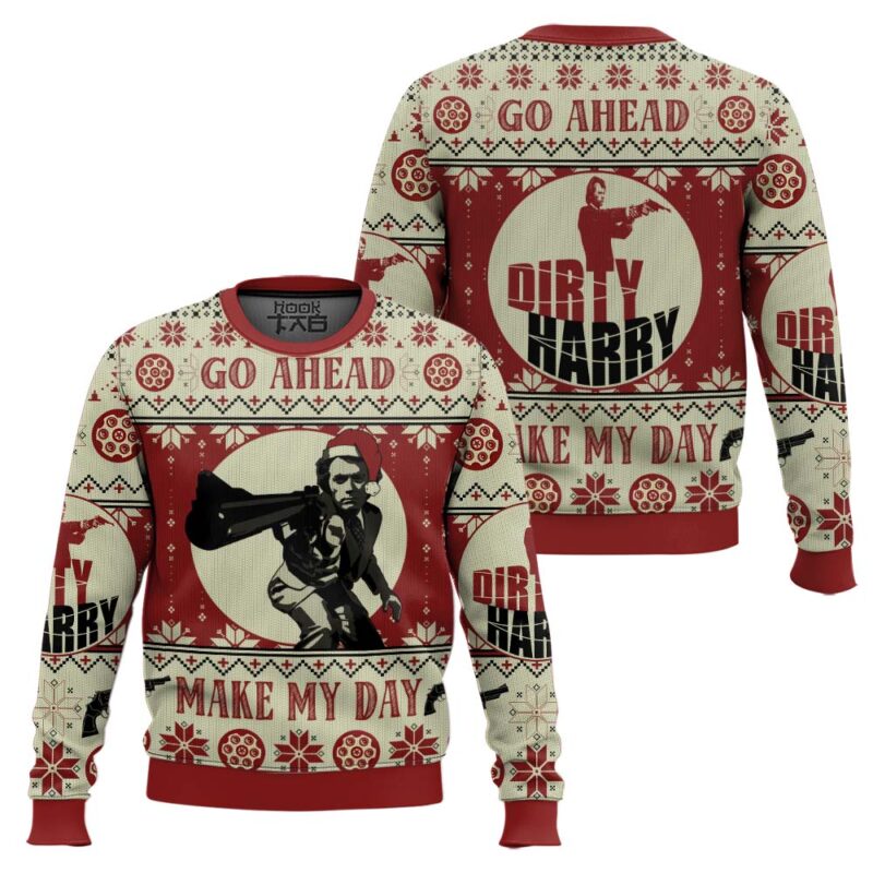 Hooktab Dirty Santa Harry Go Ahead Make My Day Ugly Christmas Sweater Hooktab Dirty Santa Harry Go Ahead Make My Day Ugly Christmas Sweater