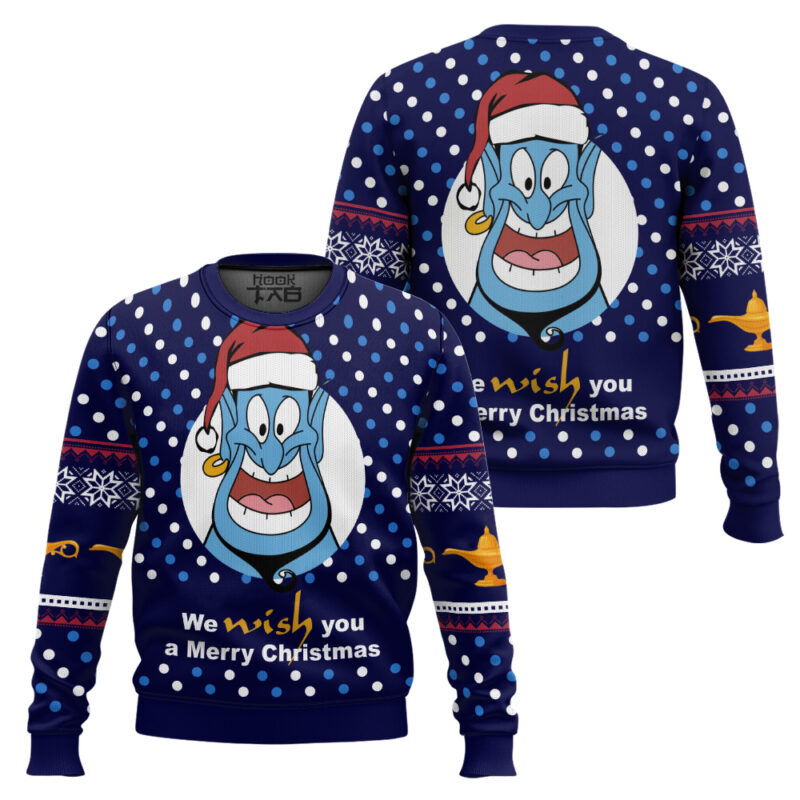 Hooktab Disney Aladdin We Wish You A Merry Christmas Ugly Christmas Sweater Hooktab Disney Aladdin We Wish You A Merry Christmas Ugly Christmas Sweater