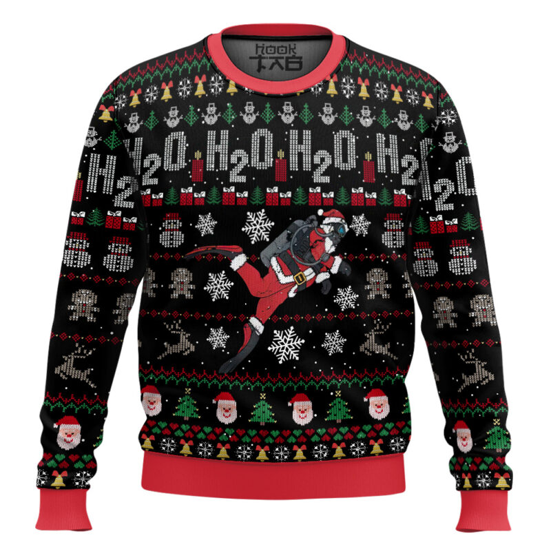 Hooktab Diving Santa Ugly Christmas Sweater