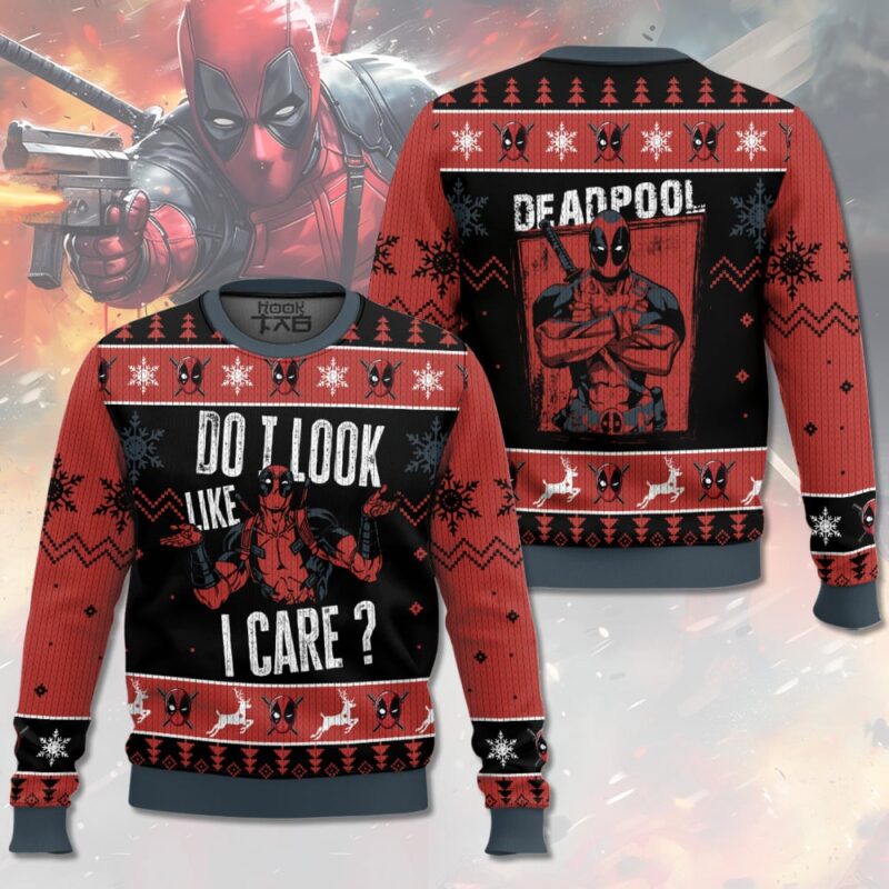 Hooktab Do I Look Like I Care Deadpool Ugly Christmas Sweater Hooktab Do I Look Like I Care Deadpool Ugly Christmas Sweater