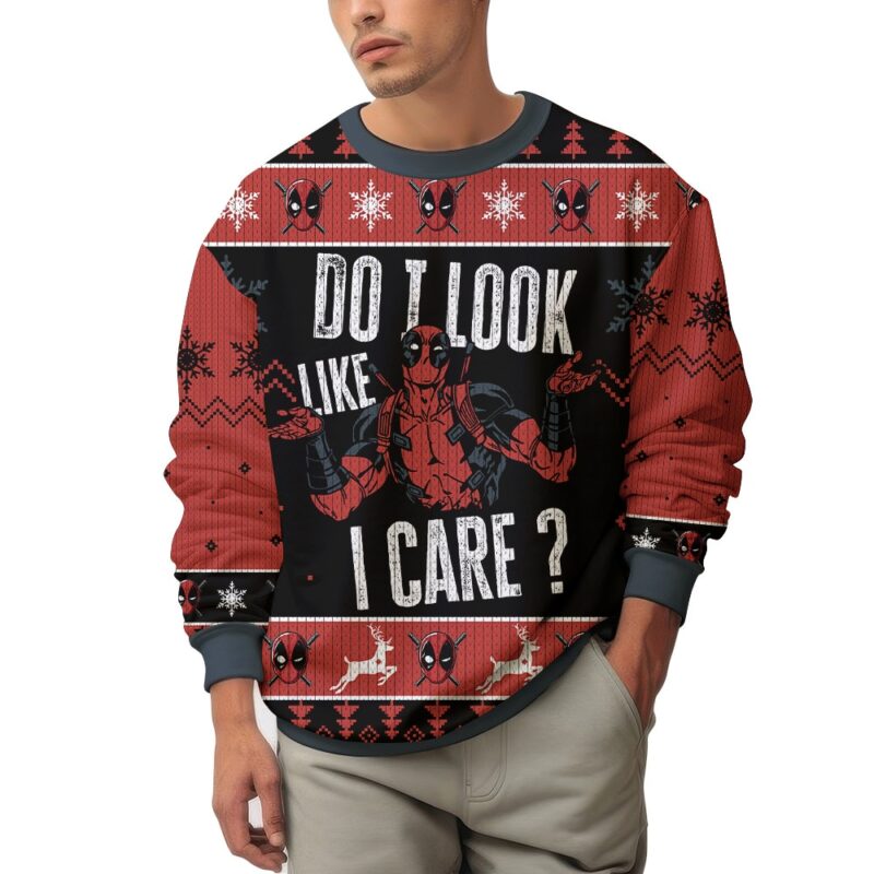 Hooktab Do I Look Like I Care Deadpool Ugly Christmas Sweater Hooktab Do I Look Like I Care Deadpool Ugly Christmas Sweater